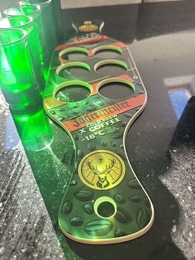 jagermeister x 6 shot glasses with  tray carrier