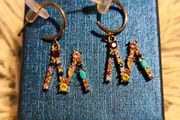 Initial M Monogram Crystal-Studded Rainbow Earrings