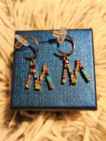 Initial M Monogram Crystal-Studded Rainbow Earrings