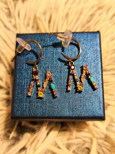 Initial M Monogram Crystal-Studded Rainbow Earrings