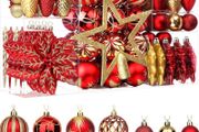 106pcs Christmas Baubles Ornaments for Christmas Tree Decorations Shatterproof Plastic Decorative Baubles Set for Festival/Holiday/Wedding Party Decoration with Hooks Included,Red &amp; Gold