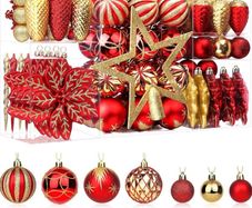 106pcs Christmas Baubles Ornaments for Christmas Tree Decorations Shatterproof Plastic Decorative Baubles Set for Festival/Holiday/Wedding Party Decoration with Hooks Included,Red & Gold