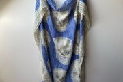 Gothic Skull Print Cotton Scarf Sarong Periwinkle Blue &amp; Ivory