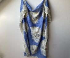 Gothic Skull Print Cotton Scarf Sarong Periwinkle Blue & Ivory