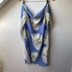 Gothic Skull Print Cotton Scarf Sarong Periwinkle Blue & Ivory