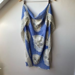 Gothic Skull Print Cotton Scarf Sarong Periwinkle Blue & Ivory