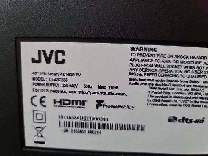 JVC 40" Smart tv Read description
