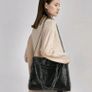 Black Bag with Silver Hardware and Chain Handle Image 5