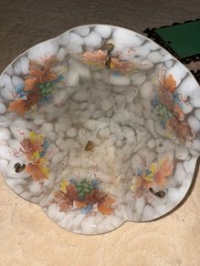Art Deco 1930s Mottled Glass Flycatcher Ceiling Light Shade, Hand Painted Grapes