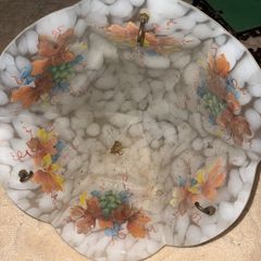 Art Deco 1930s Mottled Glass Flycatcher Ceiling Light Shade, Hand Painted Grapes