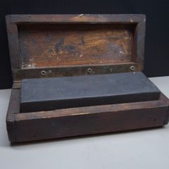 Antique Sharpening Stone In Wooden Box