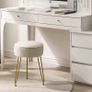 Velvet Round Footrest, Makeup Vanity Stool, Side Table, Pouf Couch Seat, Golden Steel Legs, Creamy-White L/G-30M Image 4
