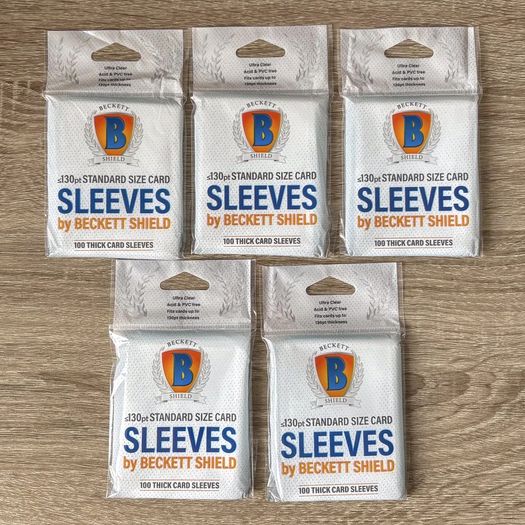 5x Packs of 100 Beckett Shield Thick Standard Soft Sleeves 2.5 x 3.5 Inch Cards Protection