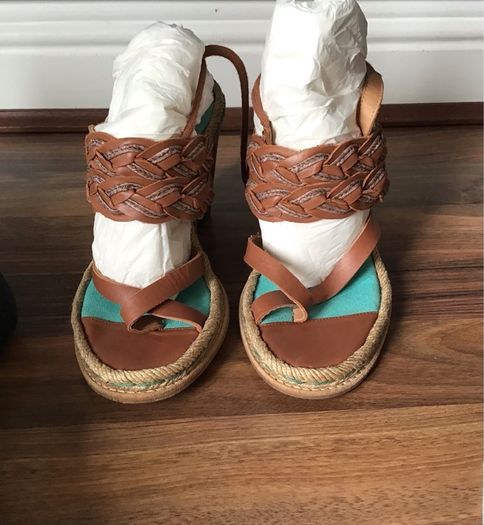 Ladies Camper Tan Leather High Heel Sandal Size 36