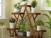 Wooden Plant Stand with Wheels Multi-Tier Display Shelf