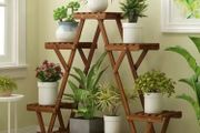 Wooden Plant Stand with Wheels Multi-Tier Display Shelf
