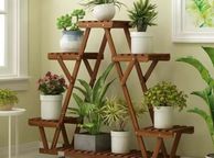 main image for ad Wooden Plant Stand with Wheels Multi-Tier Display Shelf