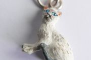 Vintage 925 Sterling Silver Cat Pendant Necklace - enamel detail