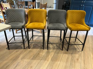 Velvet Barstool Set of 4 (2 Yellow Mustard and 2 grey)