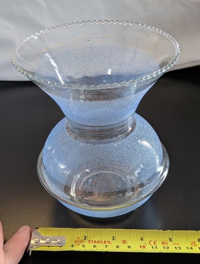 Bubble Glass Pedestal Vase Clear Seeded Scalloped Rim Vintage Style