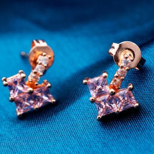 Rose Gold Plated Pink CZ Drop Earrings