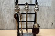 Vintage Brass Fireside Companion Set Complete with 3 Tools