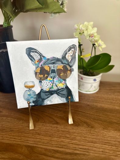 Artwork Hand paint Pug with a glass acrylic paint 20x20cm