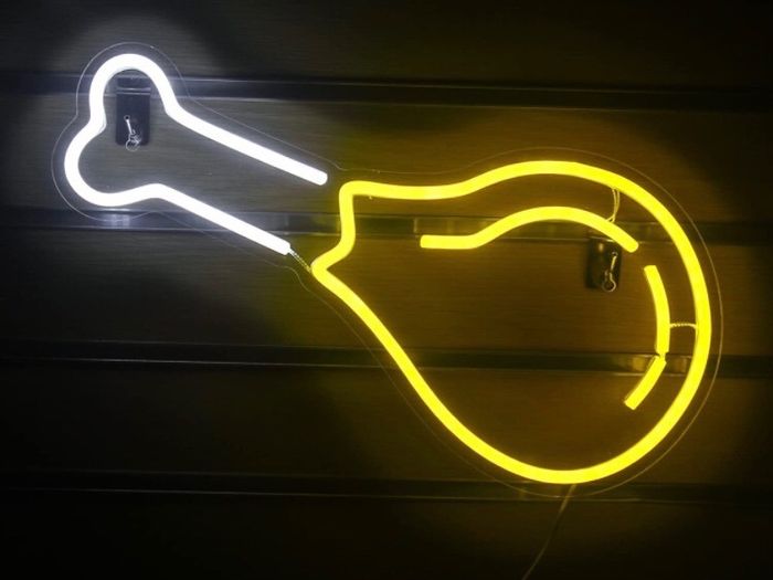 Fried Chicken Leg Neon Signs LED Light Sign for Wall Yellow (15.7 inches x 11.4 inches)