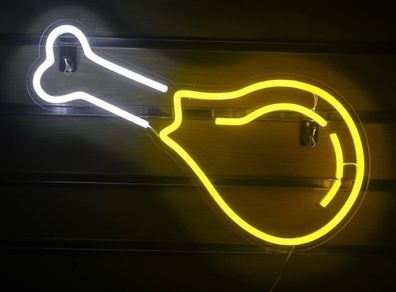 Fried Chicken Leg Neon Signs LED Light Sign for Wall Yellow (15.7 inches x 11.4 inches)
