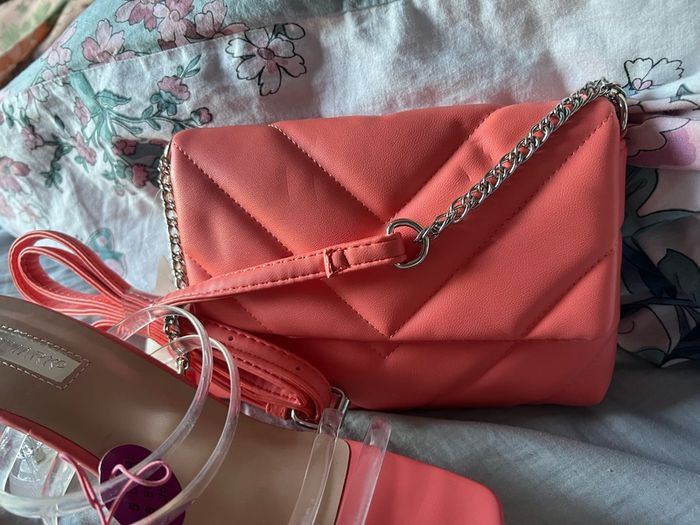 coral heel and matching bag