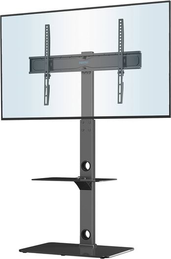 NEW SALE | Universal Floor TV Stand for 30-70 inch LED OLED LCD Plasma Flat Curved Screens, Height Adjustable Tall TV Stand with 2-Tier Tempered Glass Shelves up to 40KG, Max VESA 600x400mm