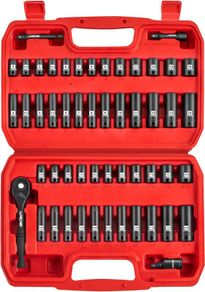 1/4-Inch Drive Impact Socket Set, 52 PCS Mechanic Tool Set with Ratchet & Adapter, CR-V, Metric and Standard Full Sockets with Storage Tool Kit for Household & Automotive Repair & DIY Project