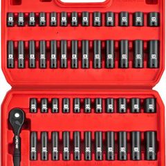 1/4-Inch Drive Impact Socket Set, 52 PCS Mechanic Tool Set with Ratchet & Adapter, CR-V, Metric and Standard Full Sockets with Storage Tool Kit for Household & Automotive Repair & DIY Project
