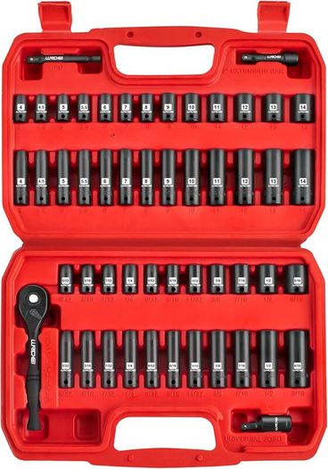 1/4-Inch Drive Impact Socket Set, 52 PCS Mechanic Tool Set with Ratchet & Adapter, CR-V, Metric and Standard Full Sockets with Storage Tool Kit for Household & Automotive Repair & DIY Project