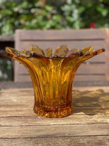 Mid Century Large Amber Color Handblown Vase