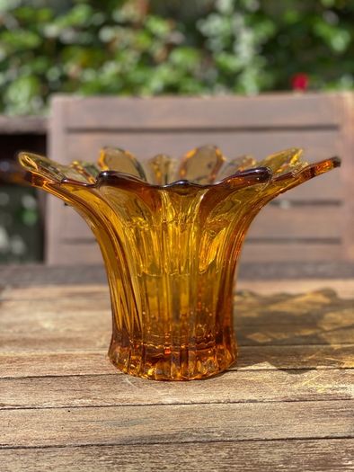 Mid Century Large Amber Color Handblown Vase