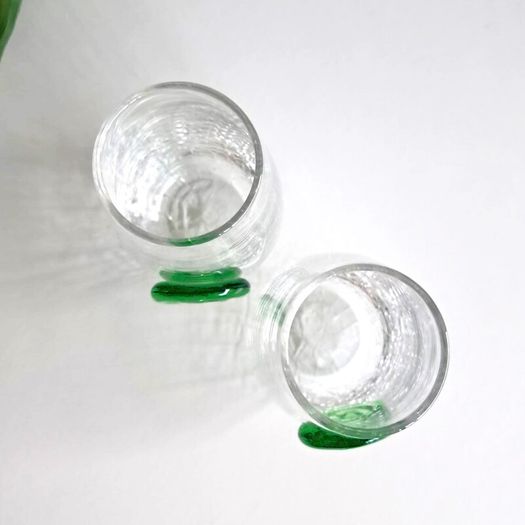 Clear Crackle Shot Glass with Applied Green Glass Medallion