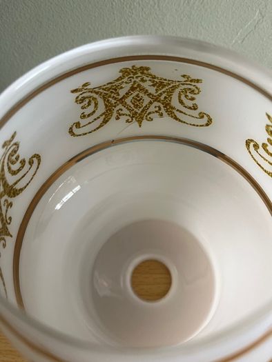 Glass Ceiling light Shade Vintage. Milky Finish With Gold Tones And Gold Frost Detail & Gold  Trim. Is really Beautiful Hung