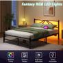Double Bed Frame with Charging Station,LED Headboard,Black Modern Geometric Headboard Metal Platform Bed Frame for bedroom,Under Bed Storage Space,No Box Spring Needed,Easy Assembly Image 7