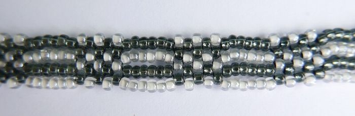 Kumihimo Seed Bead Bracelet: Black, White,  Silver Clasp