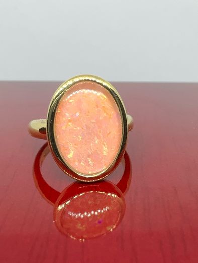 Opal Stunning Terra Opalis Gold Plated Silver Ring Padparadscha Glow