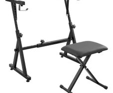 Piano Keyboard Stand and Bench Set, Z Style, Heavy-Duty Digital Piano Music Stand and Seat, 250 lbs