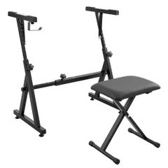 Piano Keyboard Stand and Bench Set, Z Style, Heavy-Duty Digital Piano Music Stand and Seat, 250 lbs