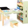 FUN Kids Sensory Table and 2 Chairs Set with Storage Bins & Shelves, Toddler Activity Table with Blackboard and Whiteboard, Childrens Art Table for Drawing Sand and Water Play Ages 3 to 8 Image 2
