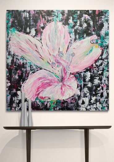 Contemporary Abstract Hand-painted One of a Kind Acrylic Lily Painting