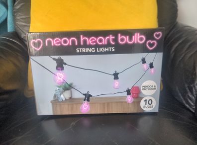 Neon Heart Bulb String Lights