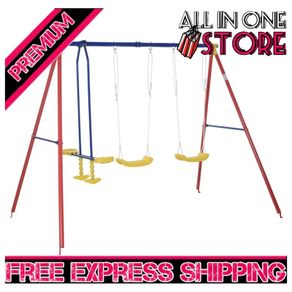 Metal Swing Set with 2 Seats Glider A-Frame Stand Adjustable Hanging Rope for Backyard (FREE SHIPPING)
