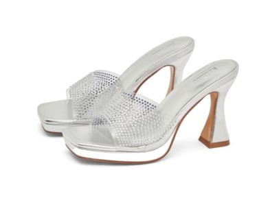 Silver embellished heel sandals, size 6