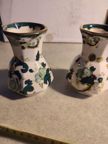 SET OF 2 SMALL Mason Ironstone Green Chartreuse Pattern
