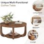 Round Coffee Table, 2-Tier Round Coffee Table with Storage Space, 80cm Modern Wooden Accent Table for Living Room, Thick Table Top and Base, Rustic Brown Image 5